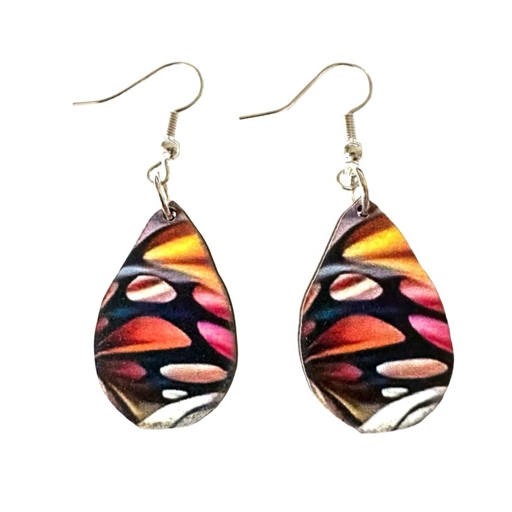 ⭐️ 5 for $25 Bohemian Wood Abstract Teardrop Hoop Earrings Rustic Boho Style - Picture 2 of 7